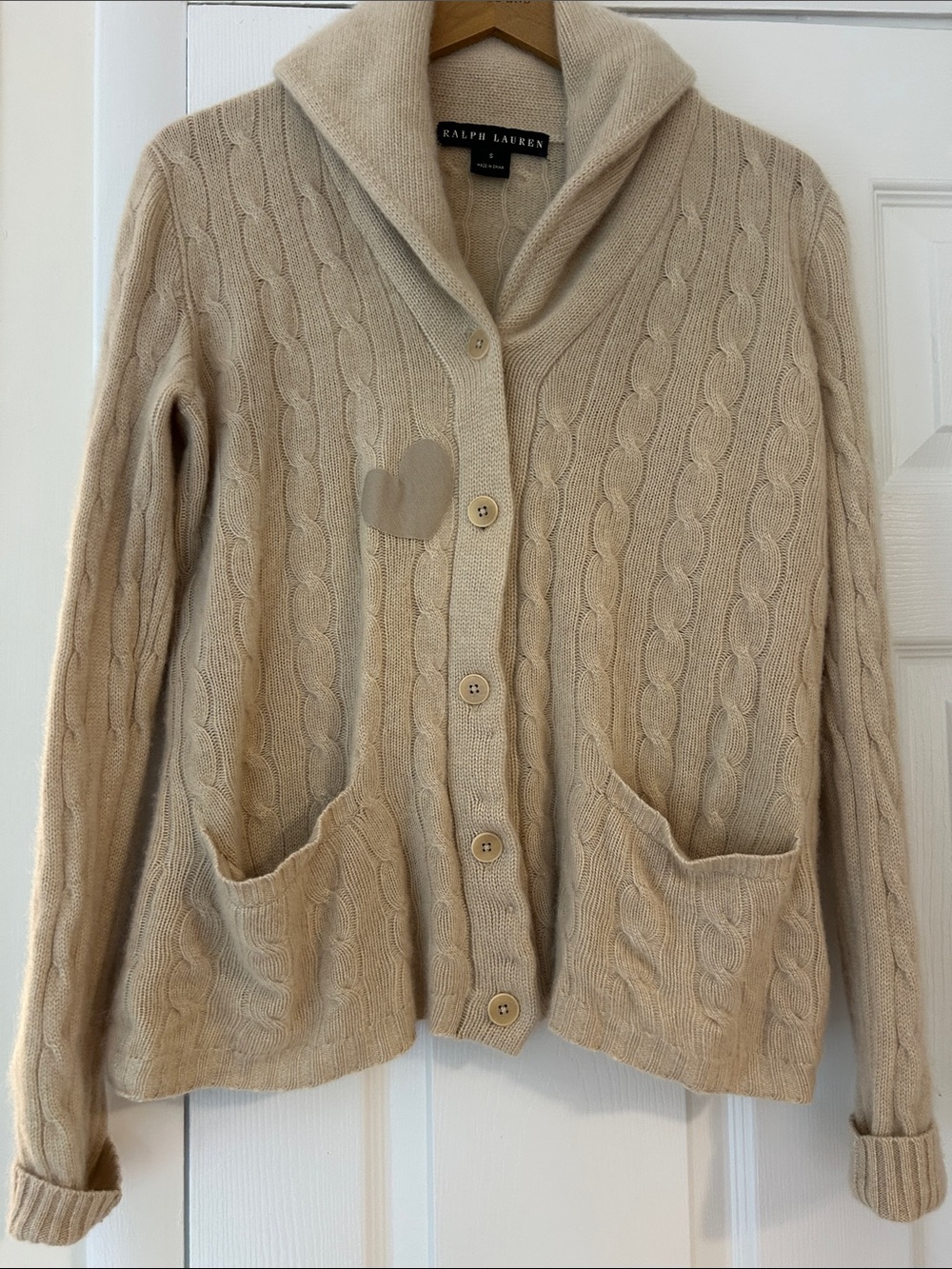 Ralph Lauren Black LabelBeige Cashmere Shawl Collar Cardigan
